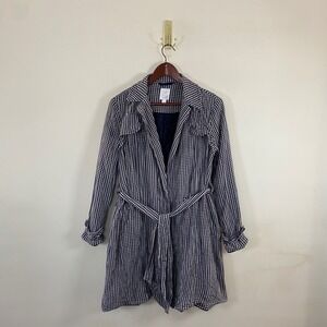 Lauren Conrad‎ Gingham Trench Coat Ruffled Lightweight Waist Tie Women's  Small